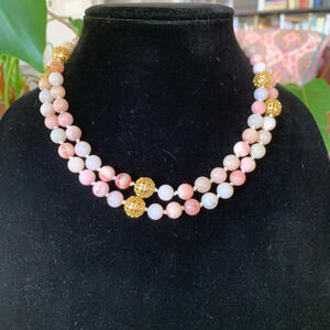 Silk Knotted Pink Opal Necklace